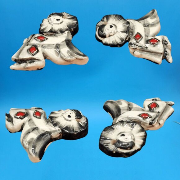 Pierrot Ornaments Black Heart Faces Red Harlequin Diamond Handpainted Gothic Set - Picture 8 of 9